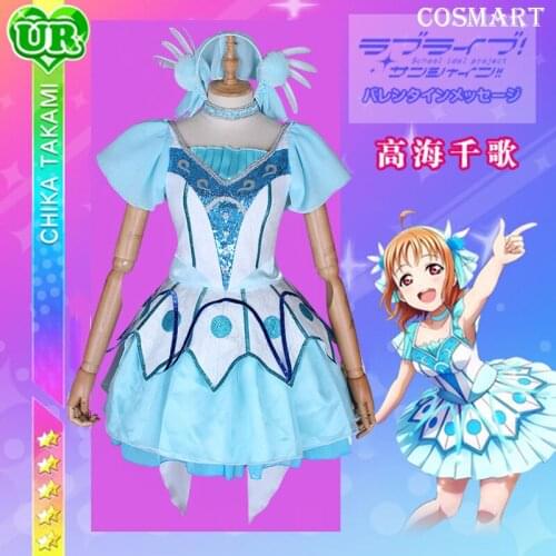 Anime LoveLive Sunshine!Aqours Takami Chika Water Blue NEW World Dress Halloween Cosplay Costume Suit For Women Outfit New
