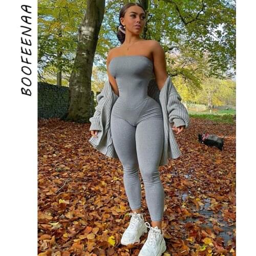 BOOFEENAA Sports Fitness Tube Top Jumpsuit One Piece Outfit Women Clothing Sexy Club Outfits 2021 Spring Summer Romper C70-BC19