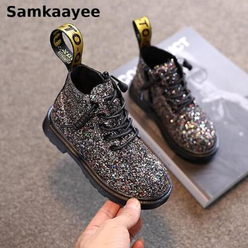 3-18y Children Shoes Kids Boots Spring Autumn Baby Martin Boats Boys Girls Ankle Boots Sequins Pu Leather Non-Slip Sneakers S35