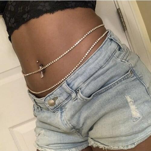 1PC Boho Rhinestone Body Chain Waist Chain Fashion Simple Woman Crystal Bikini Sexy Waist Chain Summer Beach Bead Body Jewelry