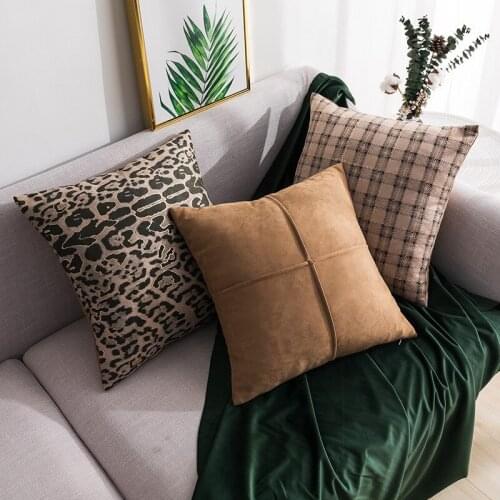 3D Suede Cushion Cover Soft Sofa Pillow Covers Decorative 45*45cm Pillowcase Brown Leopard Stripe Print Pillow Case Home Decor
