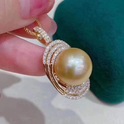 D716 Fine Jewelry 925 Sterling Silver 12-13mm Edison Fresh Water Golden Pearls Pendants Necklaces for Women FIne Pearls Pendants