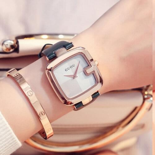 GUOU Top Brand Womens Watches Square Fashion zegarek damski Luxury Ladies Bracelet For Women Genuine Leather Strap Clocks Saati