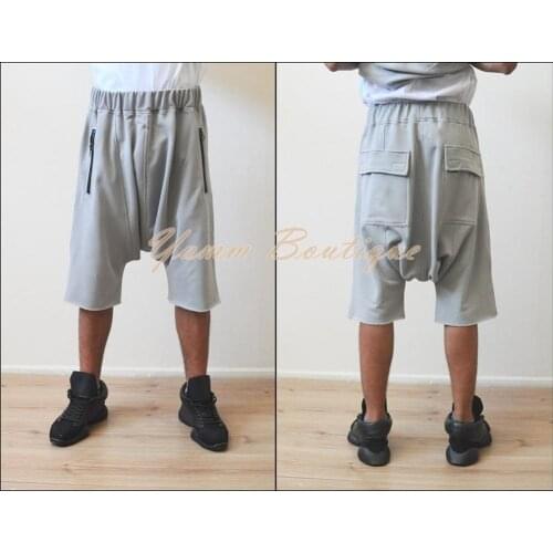 Kanye Mens Low Drop Crotch Cotton Short Pants / Sarrouel wide leg sports Casual Justin Bieber TACT,ICAL Short