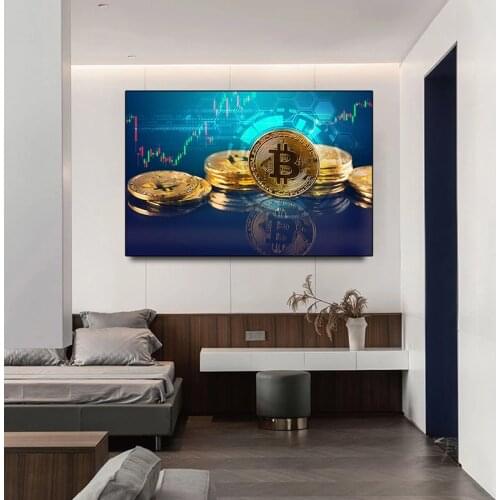 Golden Bitcoin Canvas Painting Modern Living Room Posters and Prints Wall Pictures Nordic Simple Bedroom Home Decoration
