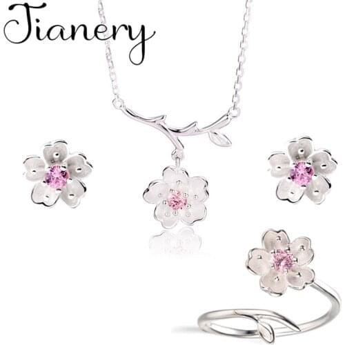 Korean Fashion Cheery Flower Necklaces Pendant Jewelry Sets for Women Wedding Statement Jewelry