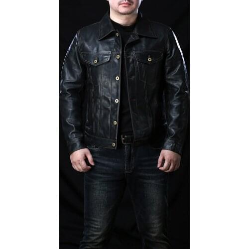 Free shipping.luxury quality oil horsehide coat.classic casual 557 leather jacket.black men slim short leather clothes japanese