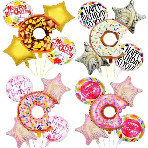5 pcs donut aluminum film balloon combination baby birthday party decorations five-pointed star wave dot Foil balloon candy set