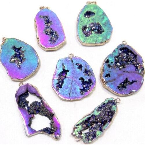 Natural Stone Titanium Quartz Crystal Turquoises tiger eye Heart-shaped pendant for diy Jewelry making necklace Accessories6pcs