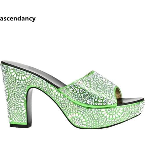 New Arrival Green Color Italian Design Women Shoe High Quality Slip on Summer Slipper Shoes Sexy Lady Low Heels Shoes for Party