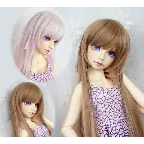 New 8-9" 22-24cm 17.5-19cm Black/Linen Brown/light pink Long straight hair For 1/3 1/4 BJD SD MSD Doll wig