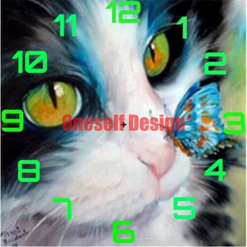 New 5d diamond painting clock cat picture of rhinestones clock diy frame decoration home diamond mosaic diamond art kit clock