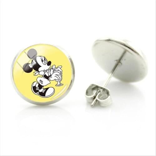 Disney Minnie Multi-model Art Photo Stud Earrings Fashion Personality Handmade Glass Cabochon Earrings Ladies Jewelry
