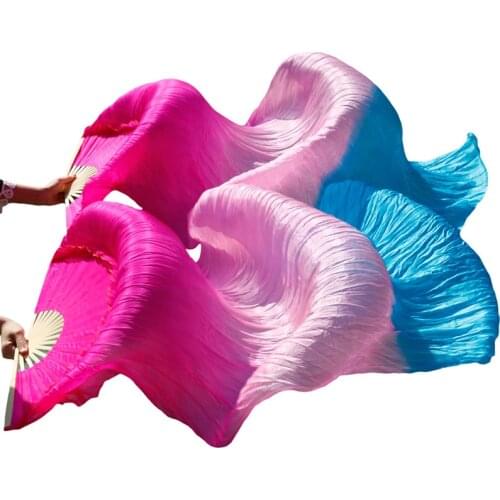 Belly Dance Fan Veils 100% Real Silk/Imitation Silk Belly Dance Veil Pure Natural Silk Multicolor Handmade Dyed Silk Dance Fan