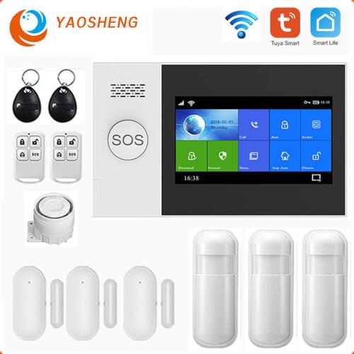 PG-107 Wifi Gsm Tuya Smart Alarm Home Security System With Pir Motion Sensor Door Sensor Rfid Card Safety Wireless Alarm Kits