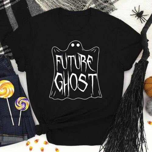Future Ghost Soft Premium Fabric T-Shirt Spooky Halloween Party Tshirt Fun Autumn Women Short Sleeve Trick Or Treat Graphic Tees