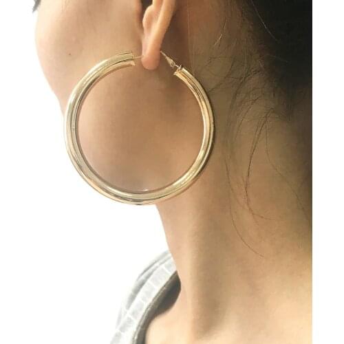 Fashion Alloy Hoop Earrings Punk Statement 45mm Diameter Wide Earrings For Women Jewelry Accessories UKMOC