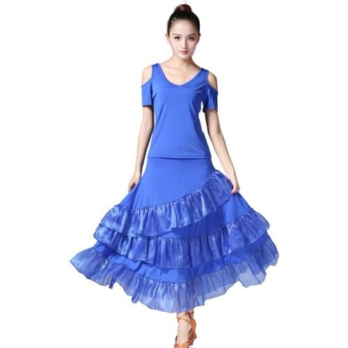 Ladies Waltz Dance Costume Set Modern Dancer Competition Ballroom Dancing Performance Skirt Tango Outfits Tops+Skirt Ice Fabric