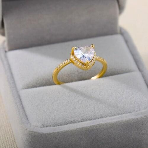 CZ Heart Rings For Women Gold Silver Color Wedding Engagement Ring Cubic Zirconia Stone Couple Rings Luxury Jewelry Bridal Gift