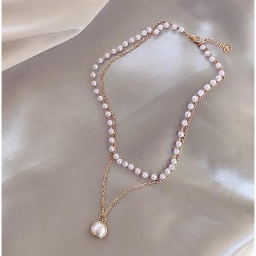 Double pearl pendant Woman necklace metal chain pearl multilayer girl necklace fashion wedding party womens Jewelry