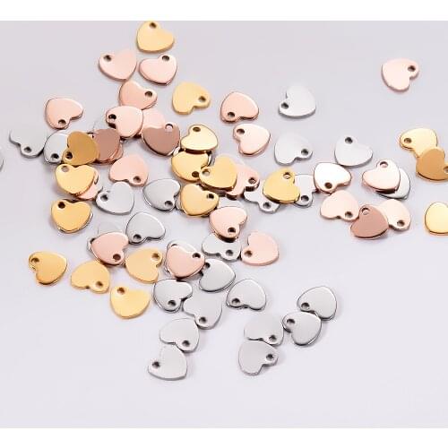 50PCs Stainless Steel 6x7mm Heart Dog Tags Charms Jewelry DIY Findings For Pendant Necklace Making Wholesale