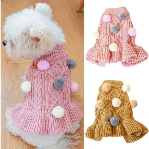 Winter Dogs Sweater Dress With Bowtie Checkered Dog Sweaters For Small Dogs Warm Ball Sweaters Skirt Dachshund Chihuahua Corgi
