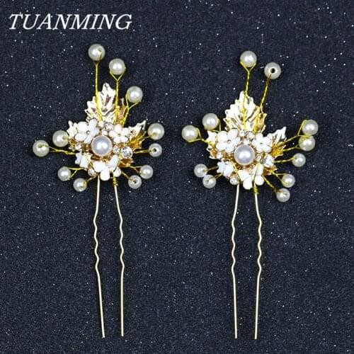 Gold Wedding Hairpins Pearl Bride Hair Jewelry Accessories Flower Bridal Hairpins Hair Ornament For Wedding Accessories Women
