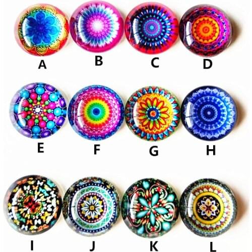 Jiangzimei 10pcs/lot New Design Mandala Bandanna flowers Glass cabochon 20mm base connectors DIY Jewellery baracelet nacklace