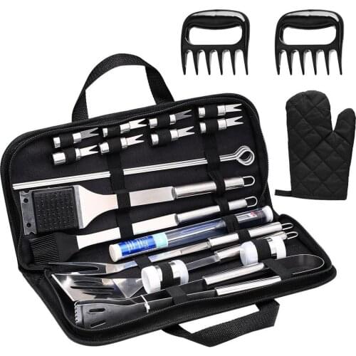 25-Piece Stainless Steel BBQ Tools Cooking Grilling Baked Skewers Portable Set Meat Separator Durable Outdoor Camping Accesorios