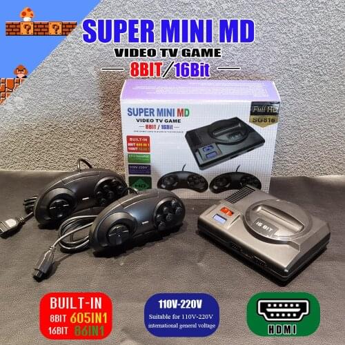 691 FOR SUPER MINI MD Video Game Console For Sega Mega Drive MD 16 BIT 86 Games 8 BIT 605 Different Built-in Games Two Gamepads
