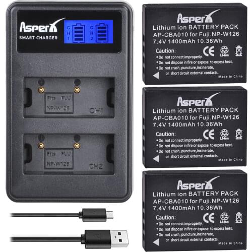 3Pcs 1400mAh NP-W126 NP W126 NPW126 Batteries + LCD Dual Charger for Fujifilm FinePix HS30EXR HS33EXR X-Pro1 X-E1 X-E2 X-M1