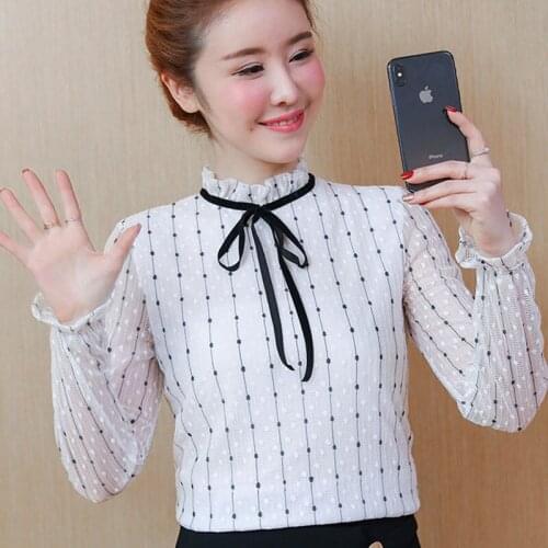 Fashion Spring Summer women shirts long sleeves female chiffon women blouse Polka Dot womens tops and blouses clothes DD2608