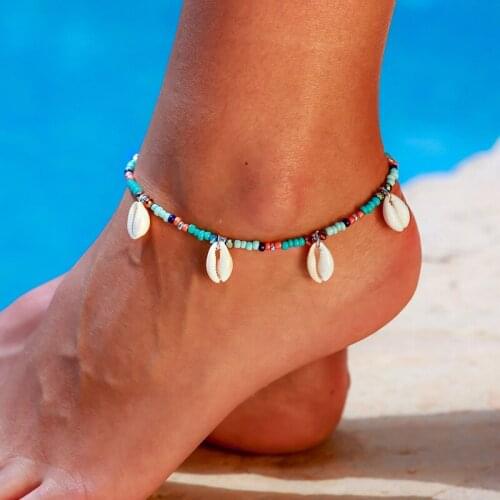 Bohemia Shell And Nature Stone Beads Charms Beach Anklet For Women Boho Style Ankle Bracelet Handmade Leg Bracelet Jewelry