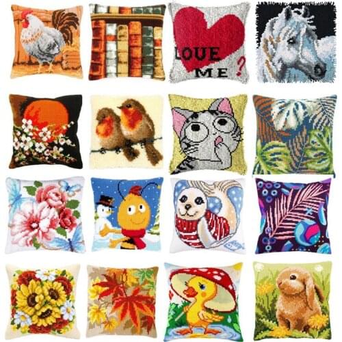 Latch hook Pillow Case Animal Horse Cushion Cover Christmas Canvas Throw Pillow Chair Cushions Home Decor