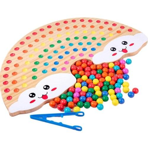 Wooden Puzzle Fun Rainbow Wooden Clip Go Game Set Dot Bead Board Game Toy Rainbow Clip Bead Montessori Educational Toys