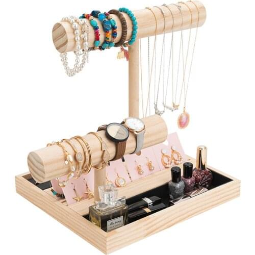 Wooden Bracelet Watch Jewelry Earring Necklace Organizer Display Rack Desktop Storage Box Home Accessories