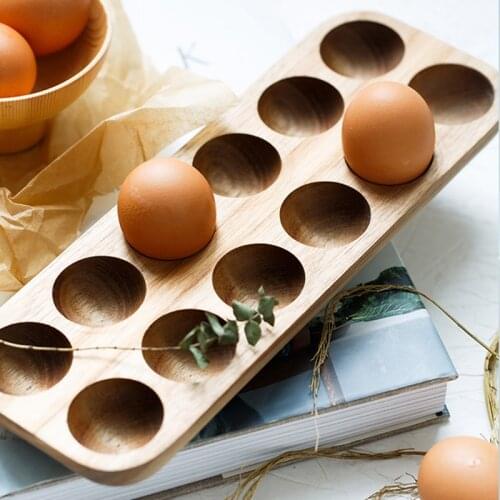 Japanese style wooden double row egg storage box, home organizer, egg holder, kitchen decoration accessories