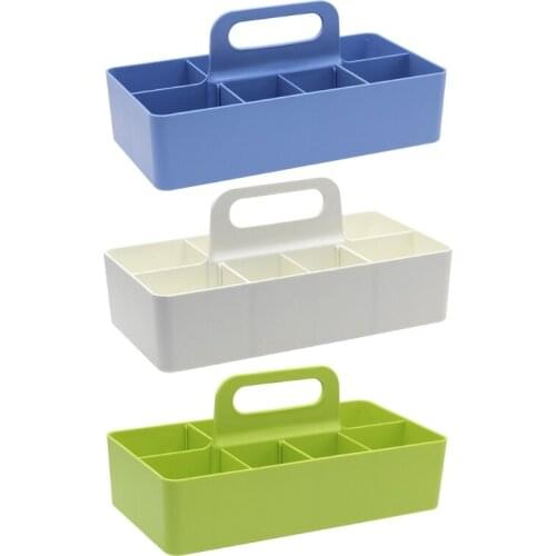 Creative Plastic Divider Storage Box Basket with Handle Multi Grid Classification Desktop Stackable Stationery Organizer