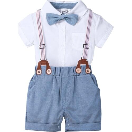 2021 summer sets for little boys baby rompers with bow + shorts 2pcs kids outfits toddler gentleman formal clothes Summer Cute