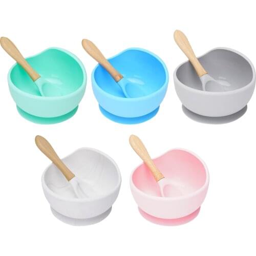 Baby Kids Silicone Suction Bowl & Spoon Set Training Tableware 5 Colours