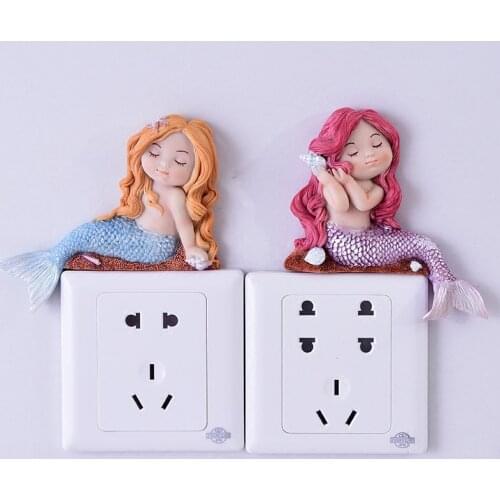 European-style Resin Mermaid Switch Stickers 3d Wall Stickers Creative Household Cute Character Socket Cover Bedroom Decoration