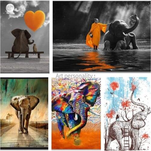 Canvas Wall Art Animal Resting Elephant Look At The Moon Wall Pictures Fun Wall Decor on Canvas Artwork Living Room Bedroom