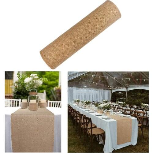 Burlap Lace Table Runner retro and elegant cutlery or chair to decorate your wedding birthday dinner party banquet Decorations