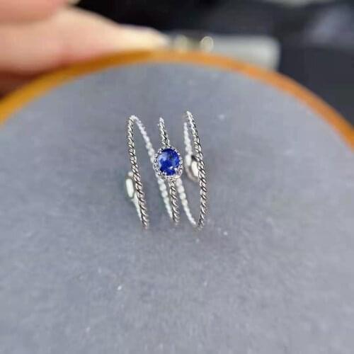 Natural Sapphire Simple Ring S925 Sterling Silver Fine Fashion Charming Jewelry for Women Free Shipping MeiBaPJFS