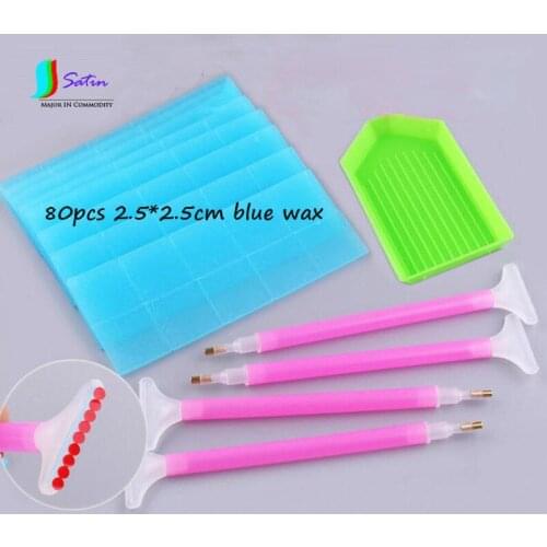 Wholesale 25*25MM 80PCS Blue Diamond Painting Materail Glue Clay,Fast Diamond Draw Tool Pen and Plate S0129L