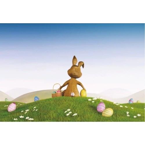 Easter Backdrop Bunny Carrying a Basket of Colored Eggs Photography Background Family Party Decor Photo Booth Studio Prop