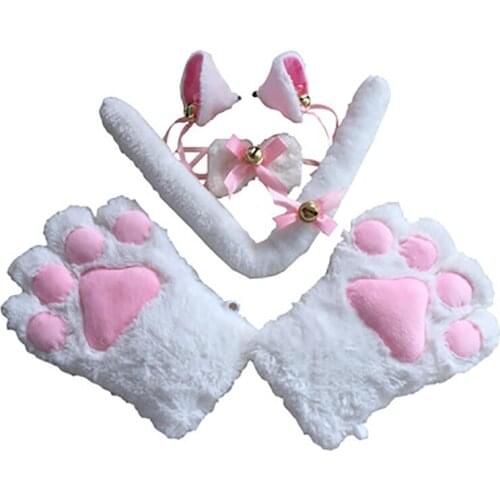 Pink Japanese Lolita Cat Paw Tail Prop For Women Cosplay Gloves Kawaii Kawaii Costumes Gloves Sexy Cat Bunny Girl Cos Anime