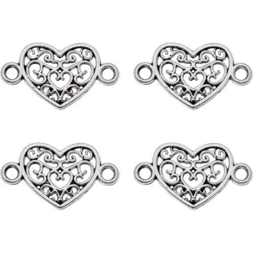 20pcs/lot Heart Charms Connector Neklace Pendant Vintage Bracelet Keychain Jewelry Finding Home Crafts Earring DIY Hanemade Gift