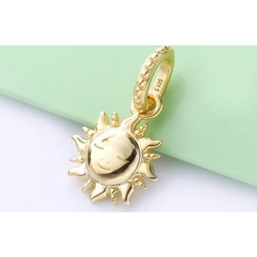 Free Shipping Authentic 925 Sterling Silver Golden Sun Charms Fit Original Bracelet For Women DIY Jewelry