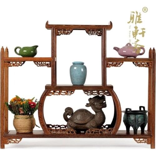 Curio Cabinet shelf mahogany frame wooden ornaments teapot wings of modern Chinese antique furniture mostly treasure frame